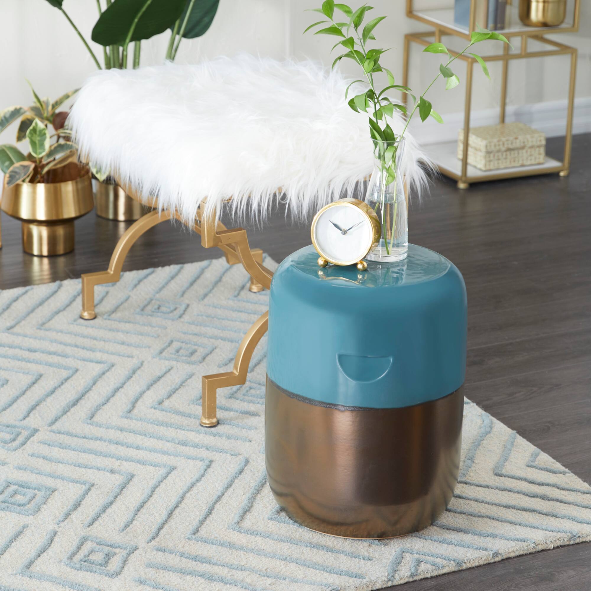 Blue Stoneware Contemporary Accent table 13" x 13" x 18"